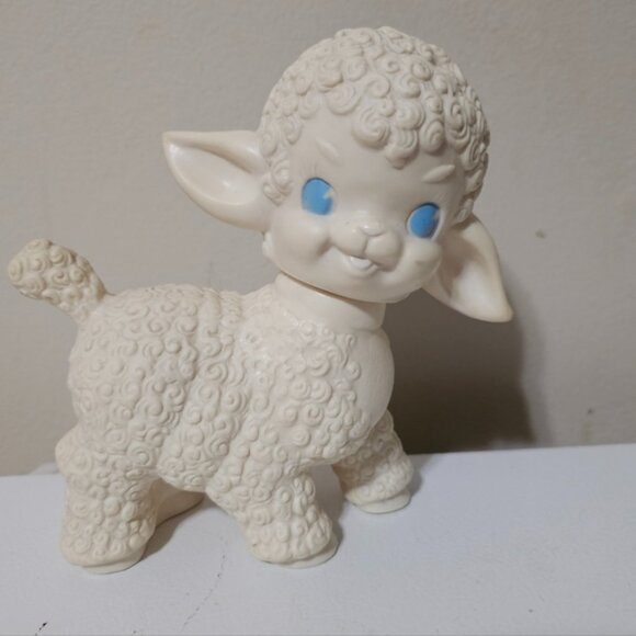 Vintage Sun Rubber Co Lamb Sheep Doll 1955 Head Turns - Picture 1 of 6